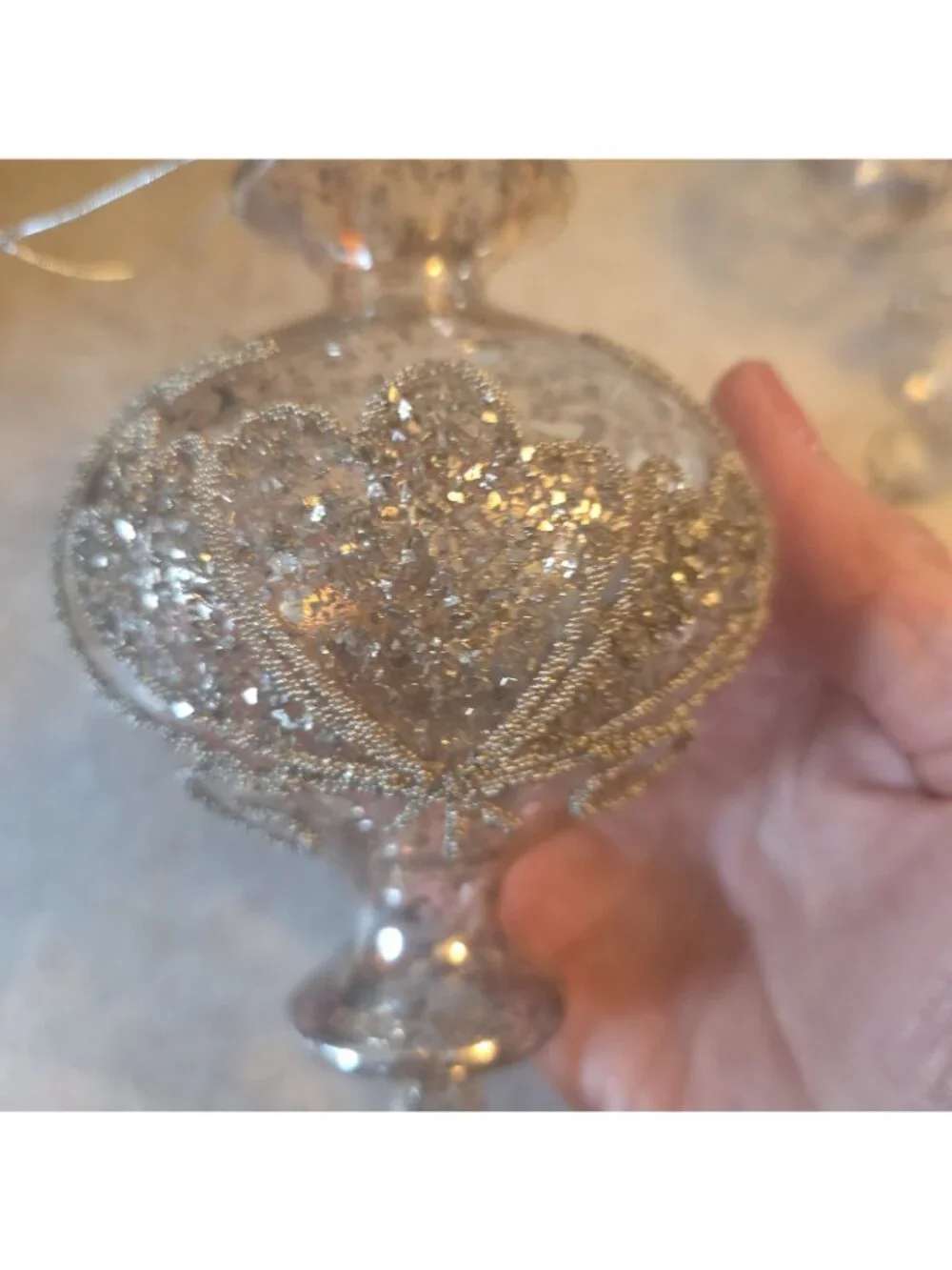 2 Clear Glass Ornaments Embellished Christmas 8 and 9 Inches